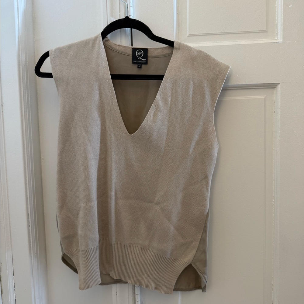 Alexander McQueen Taupe Knit V-Neck Sweater Vest